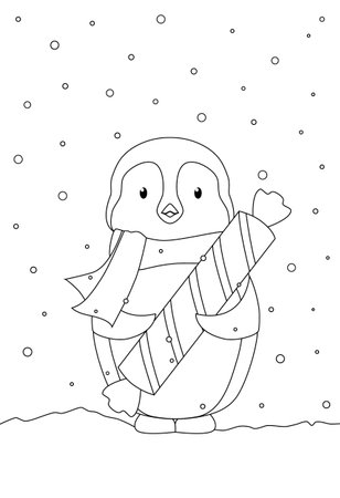 Coloring book for children. Penguin with candy. Vector illustration. Christmas Greeting Card.のイラスト素材