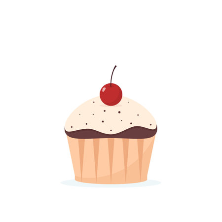 Muffin with cherry. Chocolate muffin with cherry. Cupcake isolated on white backgroundのイラスト素材