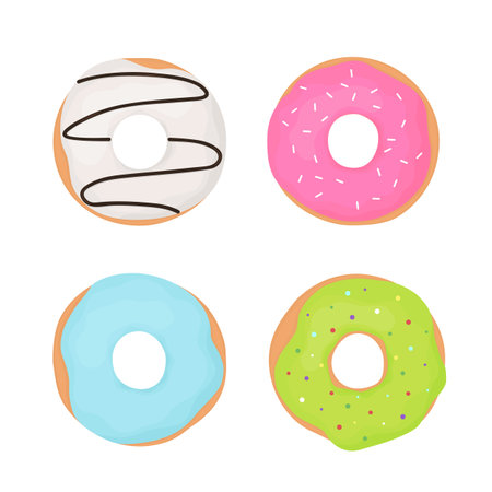 Set of donuts with glaze and sprinkles. Vector illustrationのイラスト素材