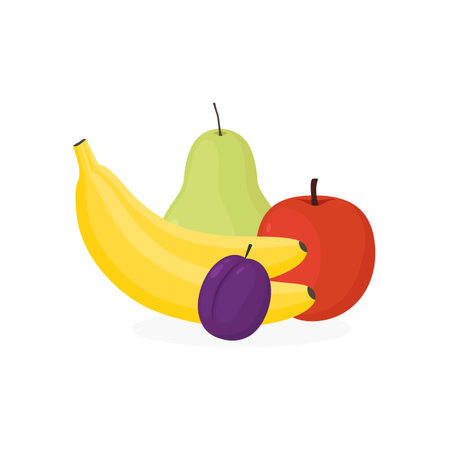 Banana, pear, apple, plum. Vector illustration in flat styleのイラスト素材