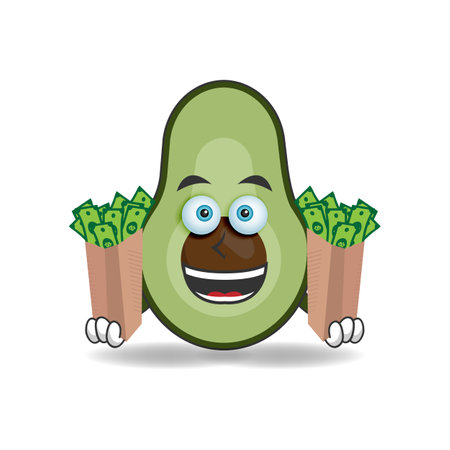 Avocado mascot character holding money. vector illustrationのイラスト素材