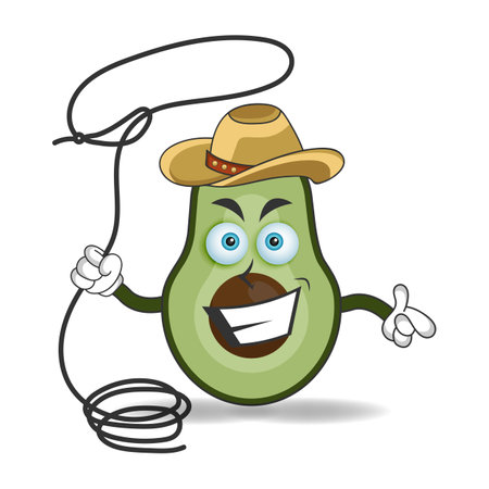 The Avocado mascot character becomes a cowboy. vector illustrationのイラスト素材