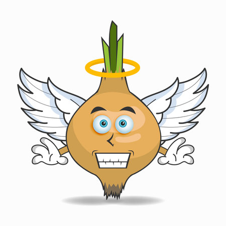 Garlic mascot character dressed like an angel. vector illustrationのイラスト素材