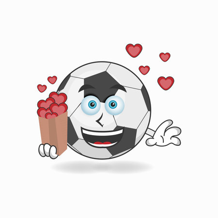 Soccer Ball mascot character holding a love icon. vector illustrationのイラスト素材