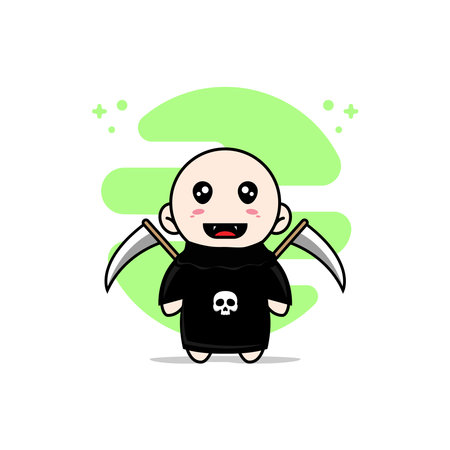 Cute baby character design wearing angel of death costume. Mascot design conceptのイラスト素材