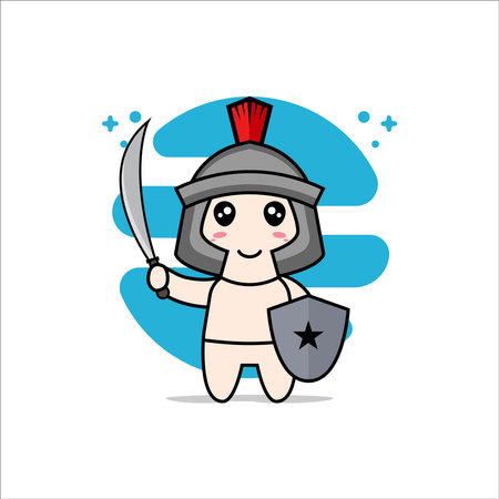 Cute baby character wearing gladiator costume. Mascot design conceptのイラスト素材