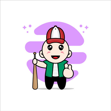 Cute men character wearing baseball costume. Mascot design conceptのイラスト素材