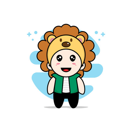 Cute men character wearing lion costume. Mascot design conceptのイラスト素材
