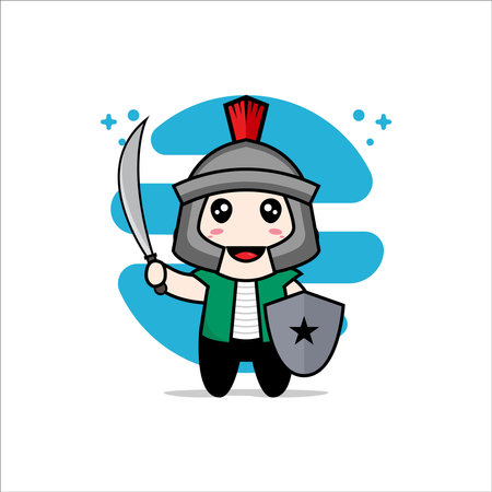 Cute men character wearing gladiator costume. Mascot design conceptのイラスト素材