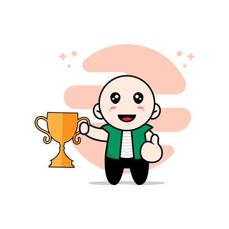 Cute men character holding trophy. Mascot design conceptのイラスト素材