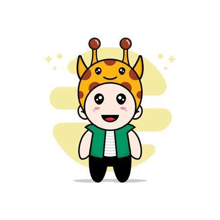 Cute men character wearing giraffe costume. Mascot design conceptのイラスト素材