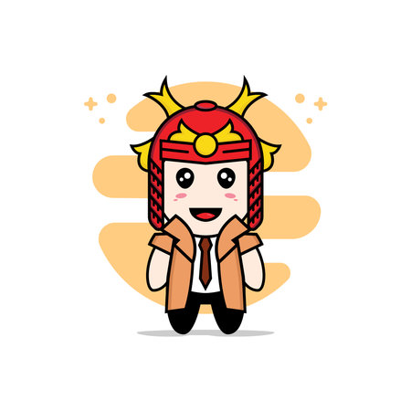 Cute detective character design wearing samurai helmet costume. Mascot design conceptのイラスト素材