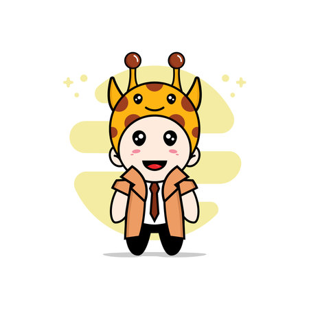 Cute detective character wearing giraffe costume. Mascot design conceptのイラスト素材