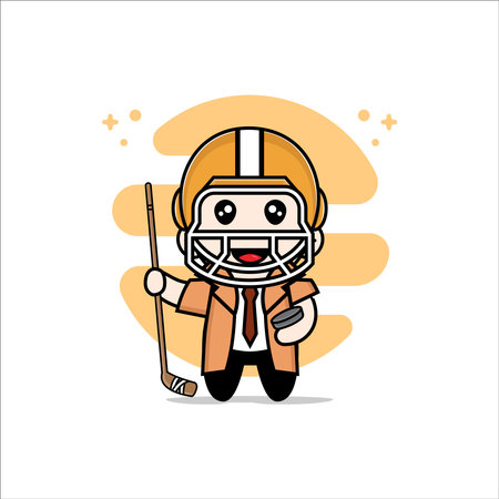 Cute detective character wearing hockey costume. Mascot design conceptのイラスト素材