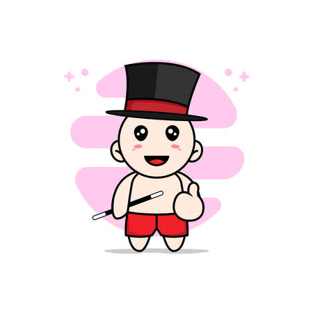 Cute kids character wearing magician costume. Mascot design conceptのイラスト素材