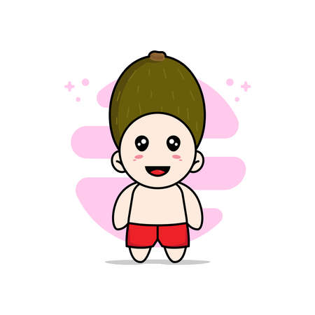 Cute kids character wearing kiwi costume. Mascot design conceptのイラスト素材