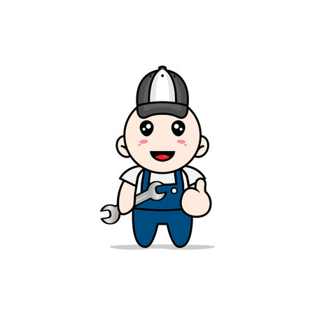 Cute mechanic character design wearing mechanic costume. Mascot design conceptのイラスト素材