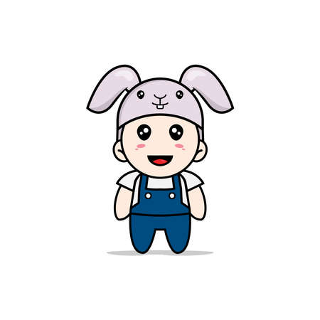Cute mechanic character wearing rabbit costume. Mascot design conceptのイラスト素材