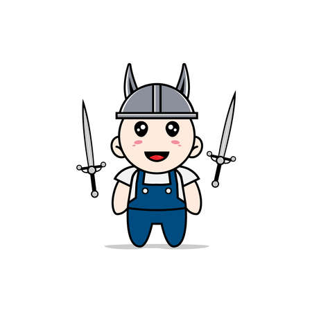 Cute mechanic character wearing fighter costume. Mascot design conceptのイラスト素材