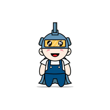 Cute mechanic character wearing superhero costume. Mascot design conceptのイラスト素材