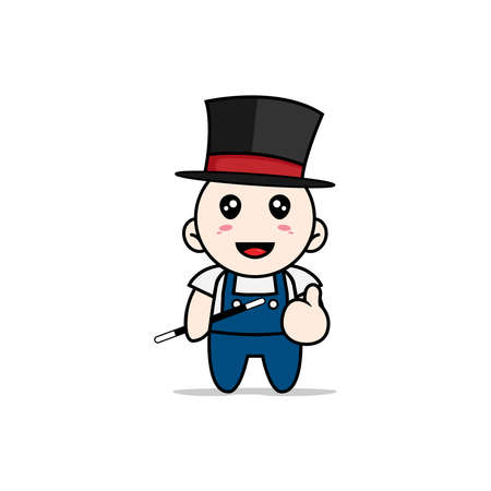 Cute mechanic character wearing magician costume. Mascot design conceptのイラスト素材