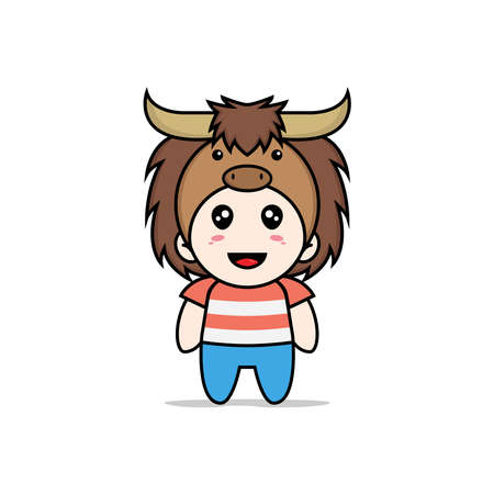 Cute boy character wearing bull costume. Mascot design conceptのイラスト素材