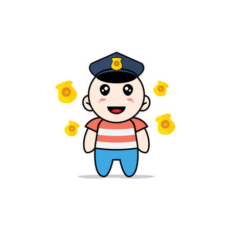 Cute boy character wearing police costume. Mascot design conceptのイラスト素材