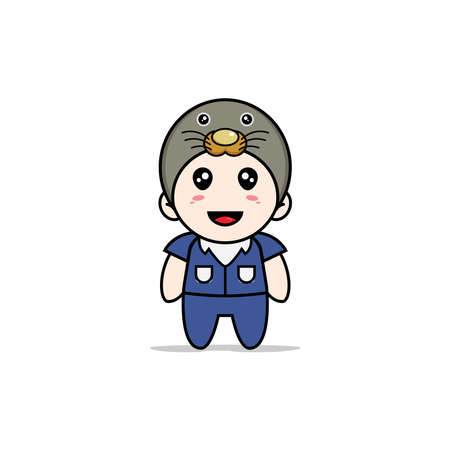 Cute men character wearing seals costume. Mascot design conceptのイラスト素材