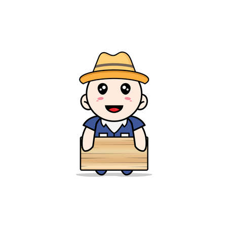 Cute men character holding a wooden board. Mascot design conceptのイラスト素材