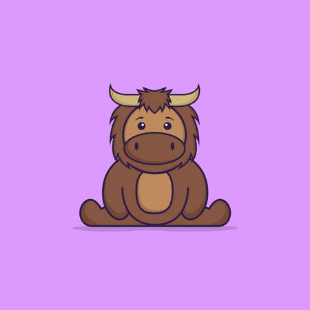 Cute bull is sitting. Animal cartoon concept isolated. Can used for t-shirt, greeting card, invitation card or mascot.のイラスト素材
