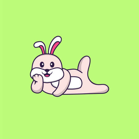 Cute rabbit lying down. Animal cartoon concept isolated. Can used for t-shirt, greeting card, invitation card or mascot.のイラスト素材