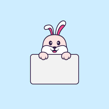 Cute rabbit holding whiteboard. Animal cartoon concept isolated. Can used for t-shirt, greeting card, invitation card or mascot.のイラスト素材