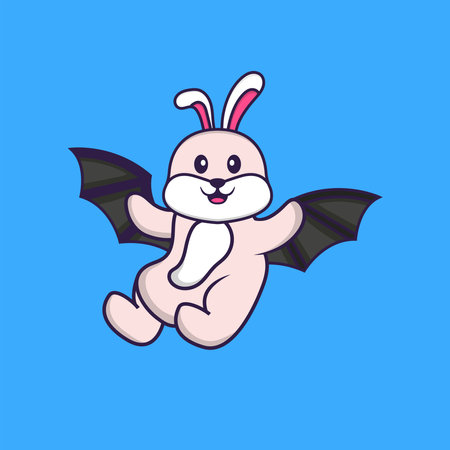 Cute rabbit is flying with wings. Animal cartoon concept isolated. Can used for t-shirt, greeting card, invitation card or mascot.のイラスト素材