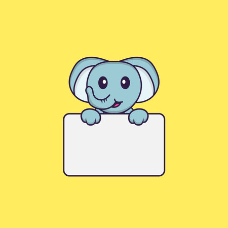 Cute elephant holding whiteboard. Animal cartoon concept isolated. Can used for t-shirt, greeting card, invitation card or mascot.のイラスト素材