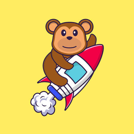 Cute monkey flying on rocket. Animal cartoon concept isolated. Can used for t-shirt, greeting card, invitation card or mascot.のイラスト素材