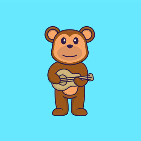 Cute monkey playing guitar. Animal cartoon concept isolated. Can used for t-shirt, greeting card,...