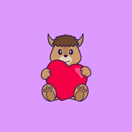 Cute sheep holding a big red heart. Animal cartoon concept isolated. Can used for t-shirt, greeting card, invitation card or mascot.のイラスト素材