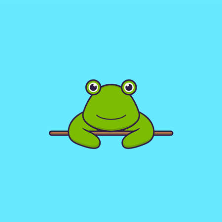 Cute frog lying down. Animal cartoon concept isolated. Can used for t-shirt, greeting card, invitation card or mascot.のイラスト素材