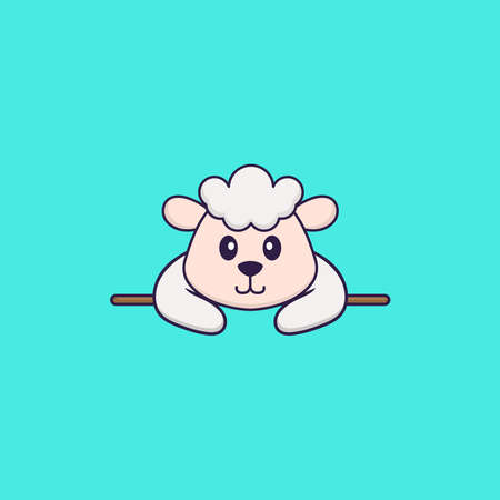 Cute sheep lying down. Animal cartoon concept isolated. Can used for t-shirt, greeting card, invitation card or mascot.のイラスト素材