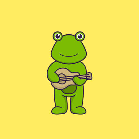Cute frog playing guitar. Animal cartoon concept isolated. Can used for t-shirt, greeting card, invitation card or mascot.のイラスト素材