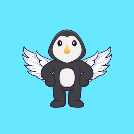 Cute penguin using wings. Animal cartoon concept isolated. Can used for t-shirt, greeting card, invitation card or mascot.のイラスト素材