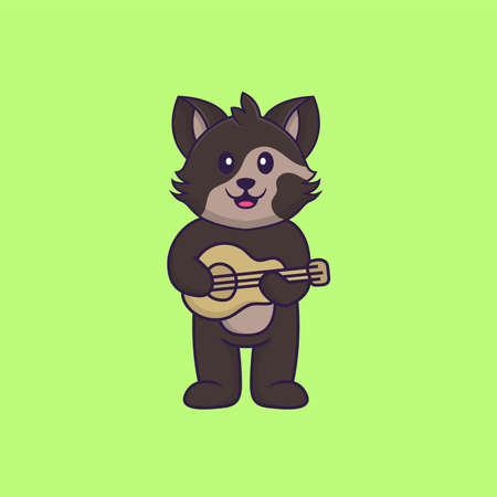 Cute cat playing guitar. Animal cartoon concept isolated. Can used for t-shirt, greeting card, invitation card or mascot.のイラスト素材