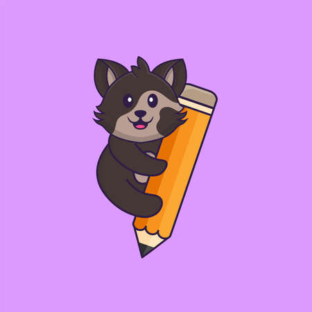 Cute cat holding a pencil. Animal cartoon concept isolated. Can used for t-shirt, greeting card, invitation card or mascot.のイラスト素材