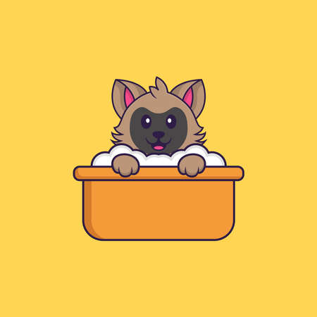 Cute cat taking a bath in the bathtub. Animal cartoon concept isolated. Can used for t-shirt, greeting card, invitation card or mascot.のイラスト素材
