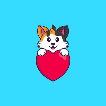 Cute cat holding a big red heart. Animal cartoon concept isolated. Can used for t-shirt, greeting card, invitation card or mascot.のイラスト素材
