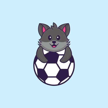 Cute cat playing soccer. Animal cartoon concept isolated. Can used for t-shirt, greeting card, invitation card or mascot.のイラスト素材