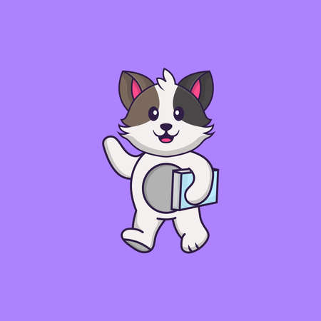 Cute cat holding a book. Animal cartoon concept isolated. Can used for t-shirt, greeting card, invitation card or mascot.のイラスト素材