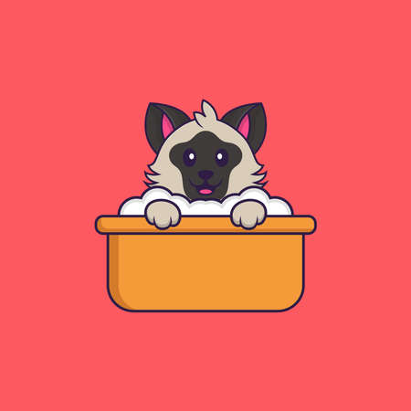 Cute cat taking a bath in the bathtub. Animal cartoon concept isolated. Can used for t-shirt, greeting card, invitation card or mascot.のイラスト素材