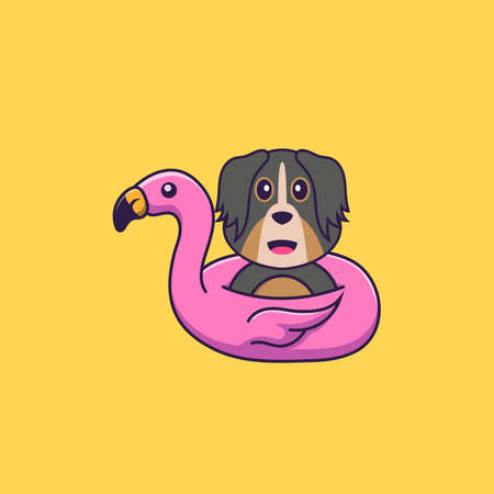Cute dog With flamingo buoy. Animal cartoon concept isolated. Can used for t-shirt, greeting card, invitation card or mascot.のイラスト素材