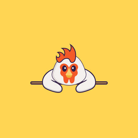 Cute chicken lying down. Animal cartoon concept isolated. Can used for t-shirt, greeting card, invitation card or mascot.のイラスト素材